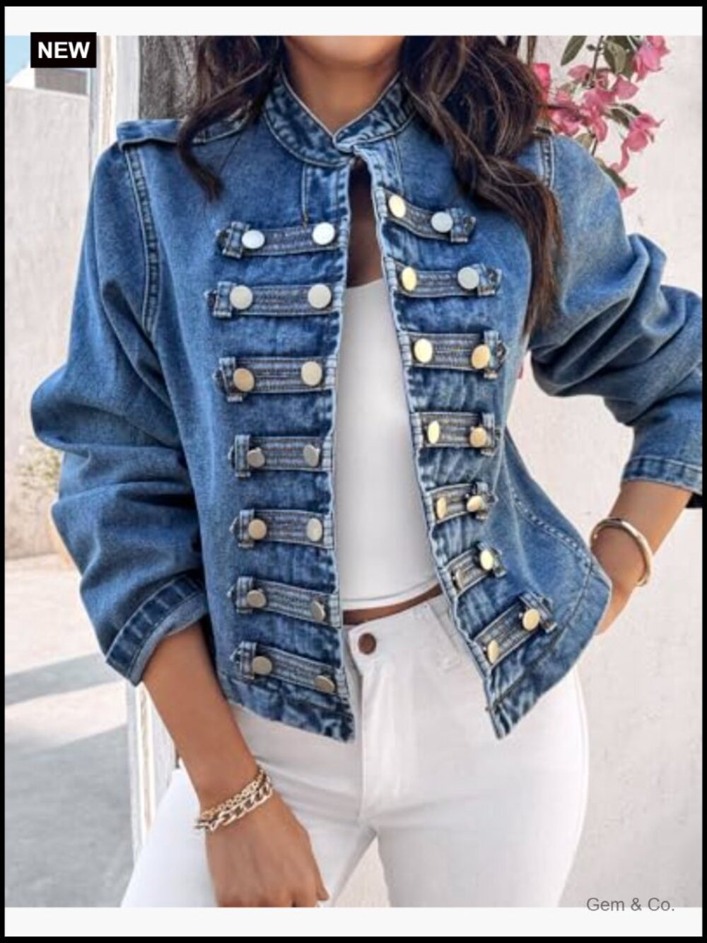 Button Up Stand Collar Denim Jacket Lightweight Long Sleeve Casual Fall Coat - Picture 6 of 7